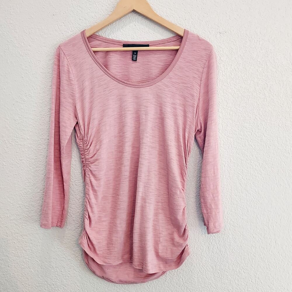 White House Black Market Dusty Pink Ruched Side Scoop Neck Top